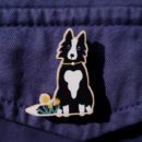 Collie Dog Wooden Brooch Pin