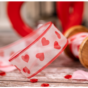 Simply Ribbons Wired Sheer Ribbon with Red Love Hearts. Independent online shop at Love Our Shops UK. Valentines Day Gifts 2021 UK