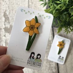 The Mothership – Long Sleeved Baseball T Shirt Daffodil Pin Badge – Hand Made Gift