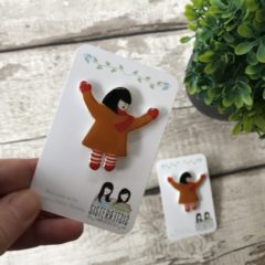 Umbrella Girl Pin Badge – Hand Made Gift Little Hugger Pin – Hand Made Gift