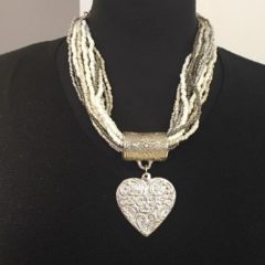 Navy & White Stripe Jersey Top Multi Strand Heart Necklace