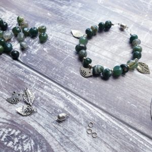 Daffodowndilly Moss Agate Little Bird Bracelet Jewellery Kit. Craft Kits For Adults