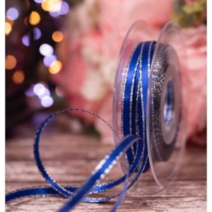 Simply Ribbons royal blue satin ribbon with silver edging. Ribbon embroidery
