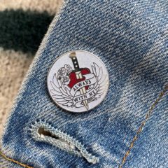 The Book of Mindless Fun For Adults – Red Always With Me – Memorial Enamel Pin