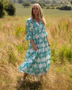 Colmers Hill Fashion Shop independent Day From My Mithers Garden aqua leaves tiered dress